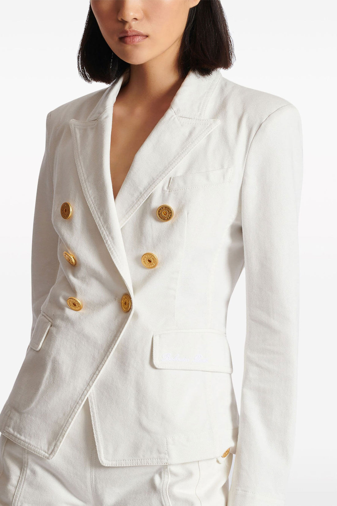 BALMAIN 36 double-breasted blazer in cotton denim