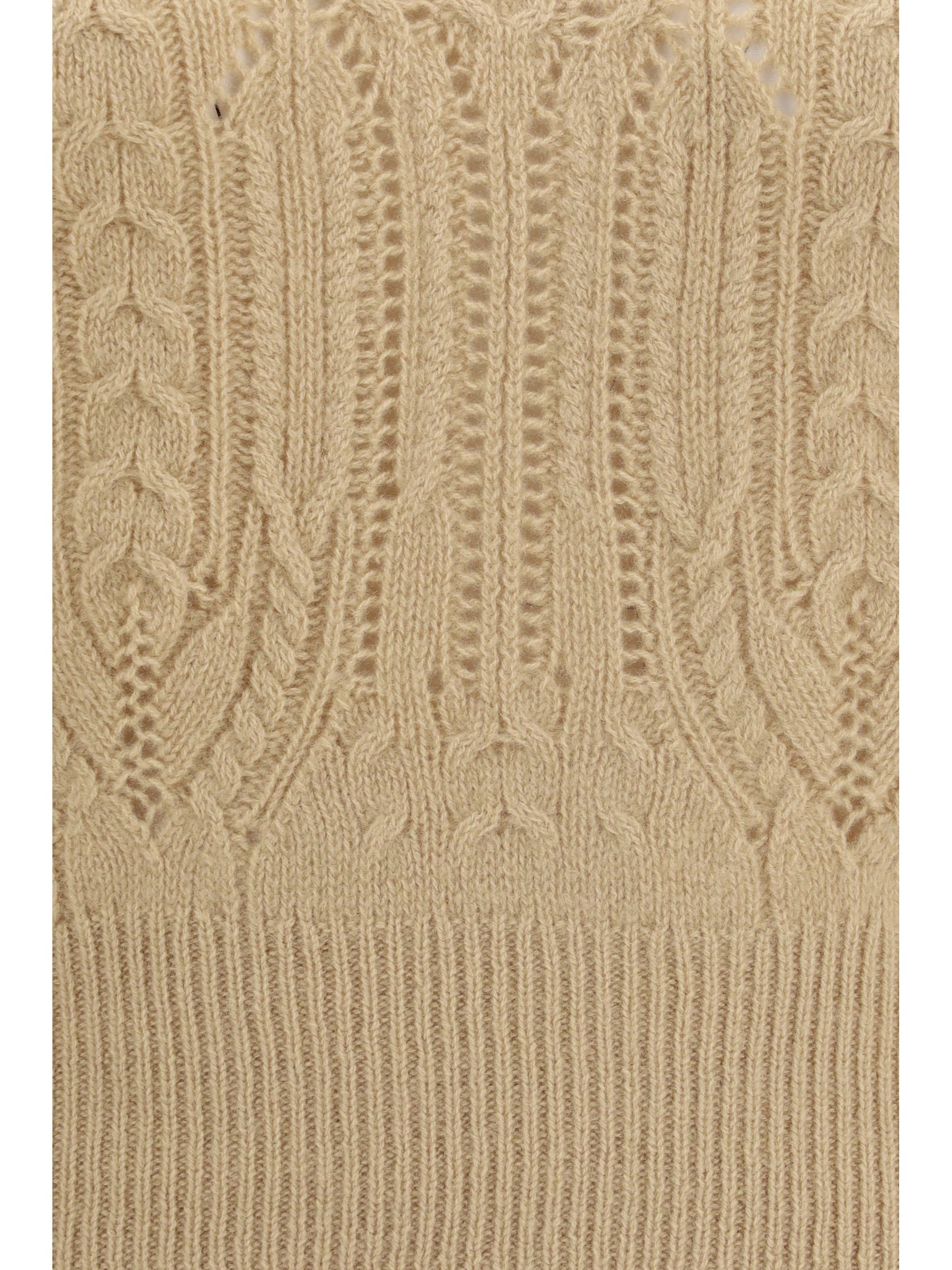 long sleeve cable knit and openwork cashmere sweater