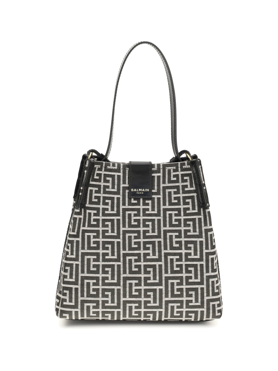 BALMAIN OS release jacquard and leather bucket bag