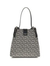 BALMAIN OS release jacquard and leather bucket bag