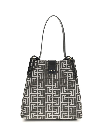 BALMAIN OS release jacquard and leather bucket bag