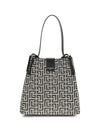 release jacquard and leather bucket bag