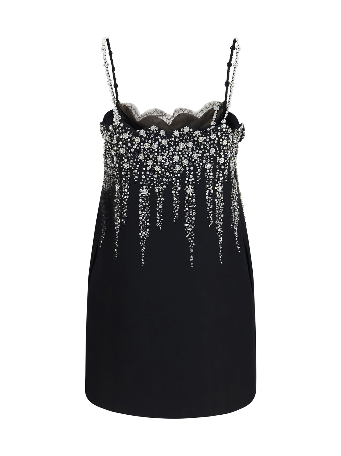 VALENTINO 42 embroidered crepe mini dress with jewel details