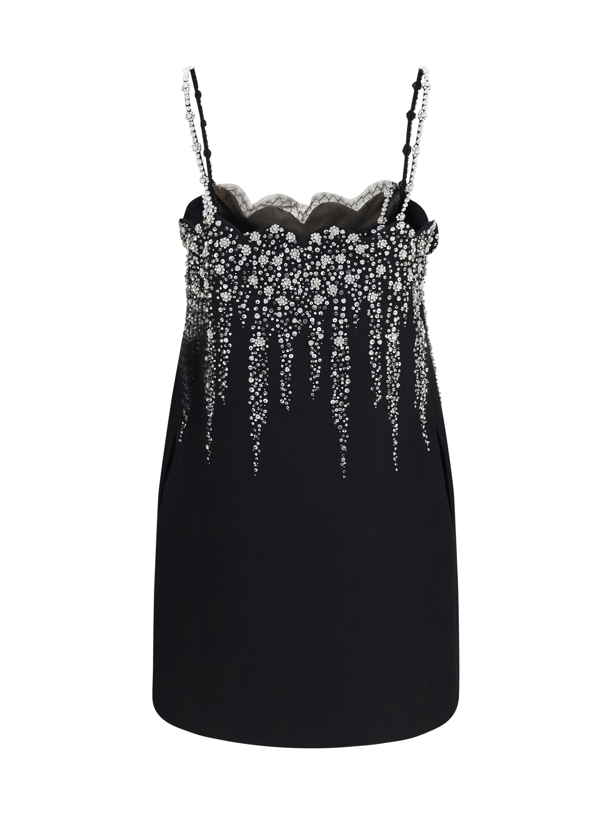 embroidered crepe mini dress with jewel details