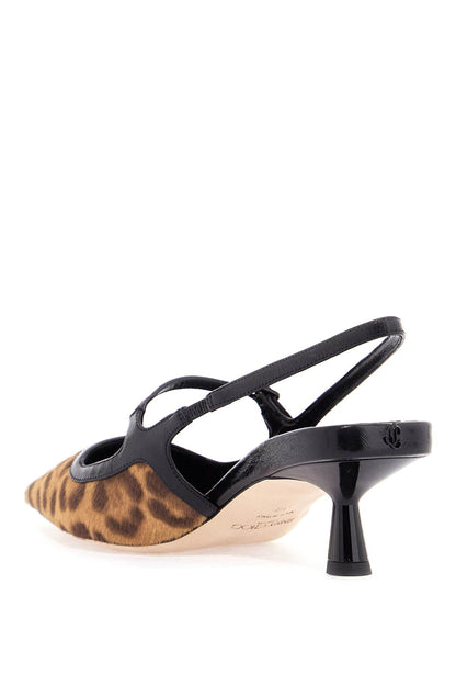 leopard print leather pumps with 45mm heel and pointed toe