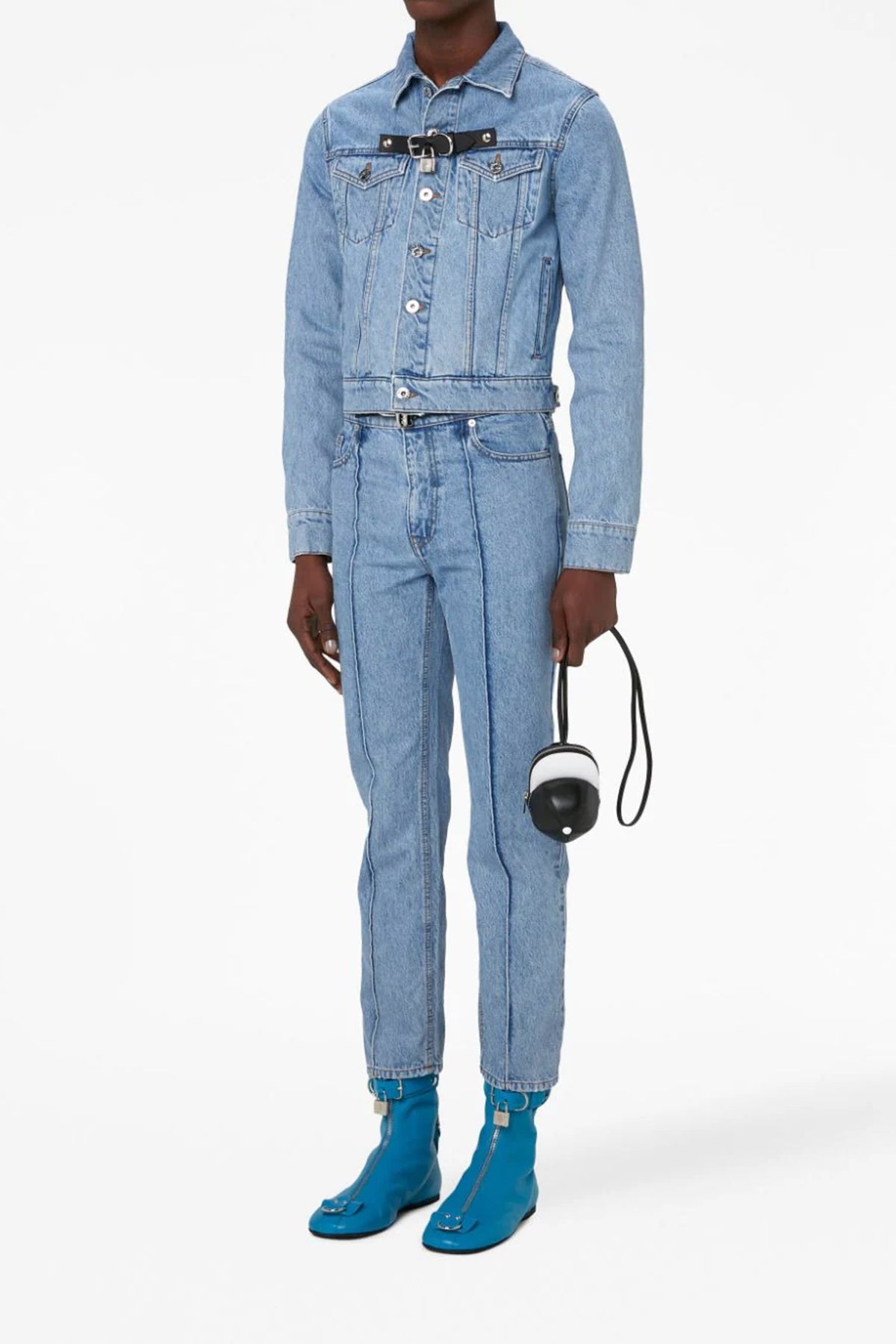 padlock strap trucker cotton denim jacket