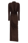 the balmain fluid jersey long dress defines the silhouette through a screwed tai