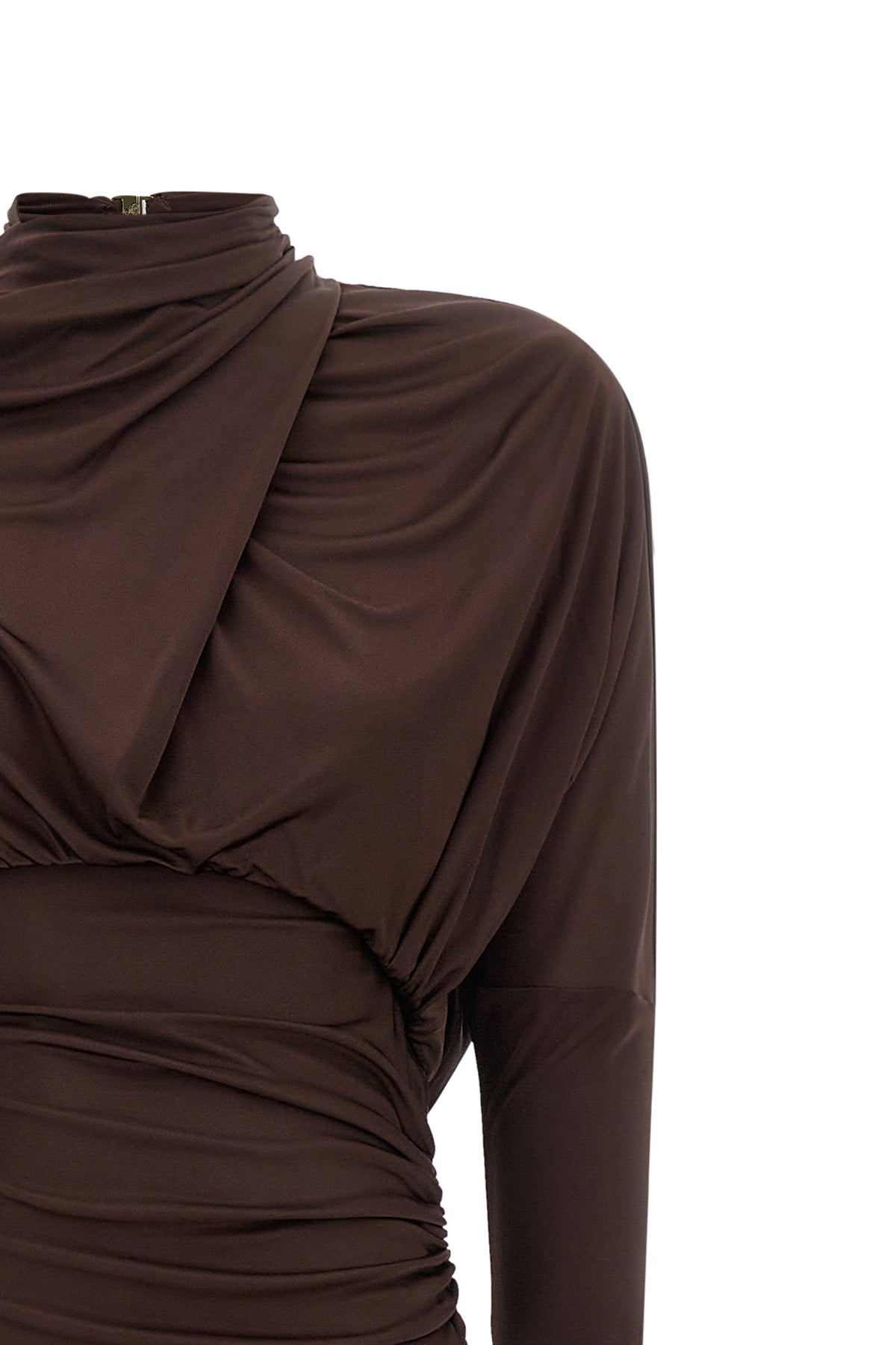 the balmain fluid jersey long dress defines the silhouette through a screwed tai