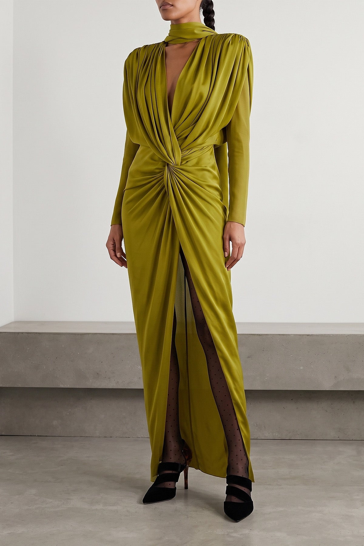 the balmain silk long-sleeved dress embodies sculptural elegance through a maste