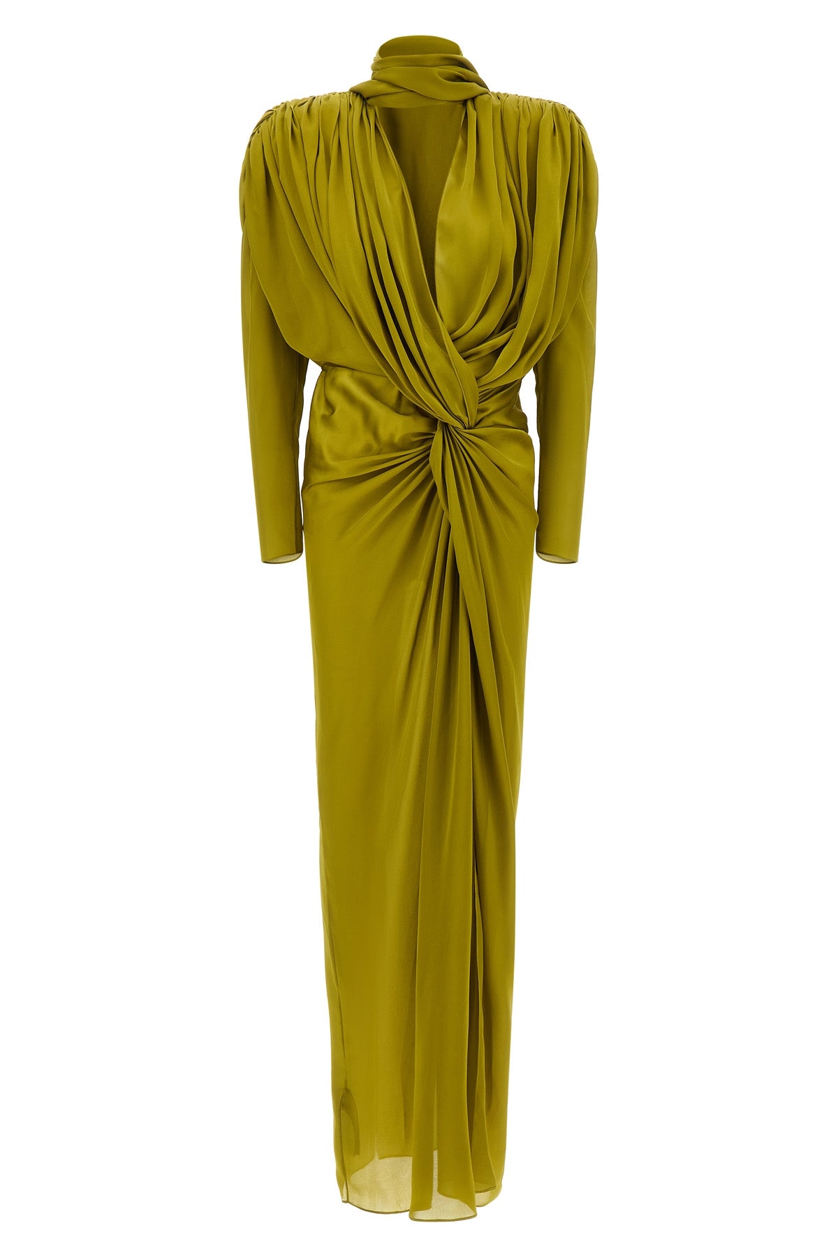 the balmain silk long-sleeved dress embodies sculptural elegance through a maste