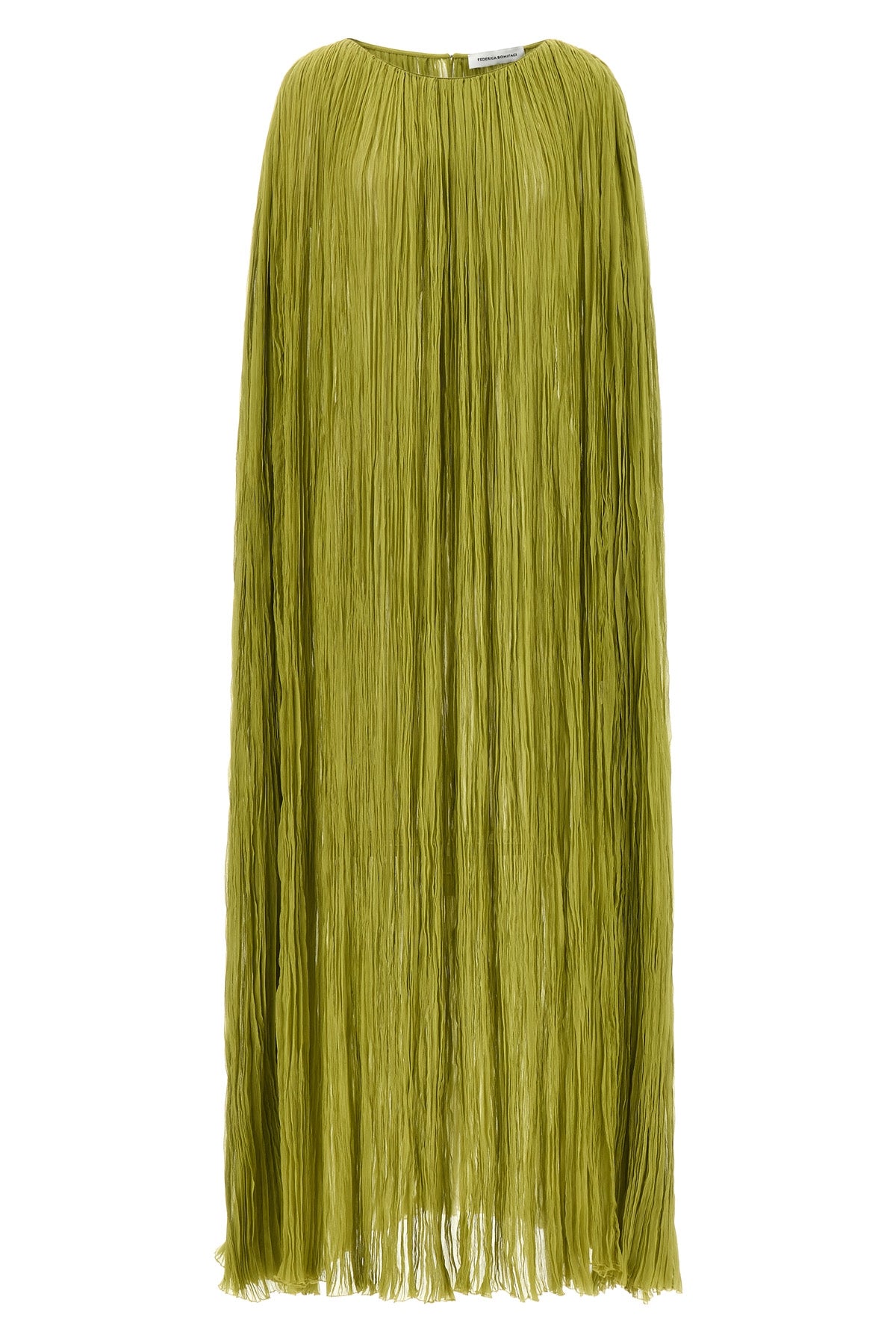 long the pleated dress cape dress in wrinkled silk pleat