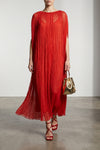 long the pleated dress cape dress in wrinkled silk pleat