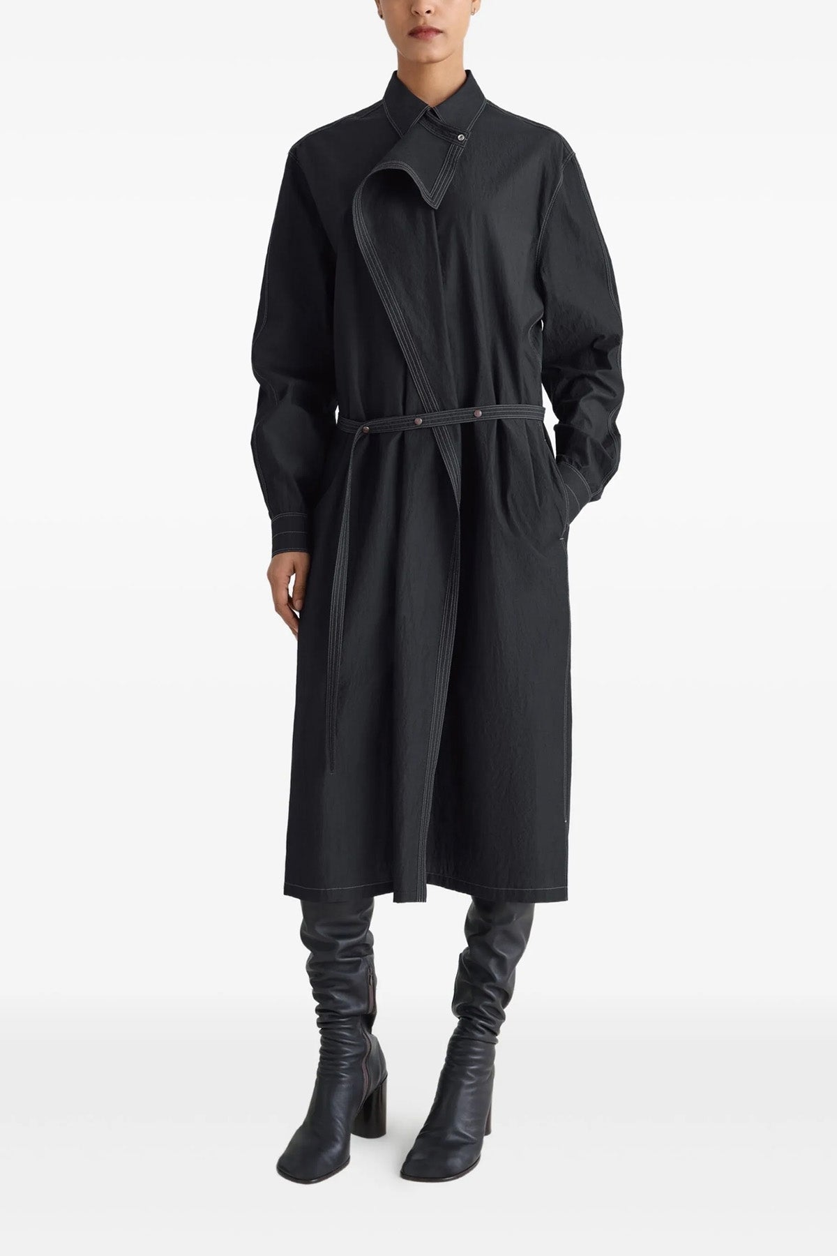 asymmetrical shirt slightly wrinkled cotton crêpe midi dress