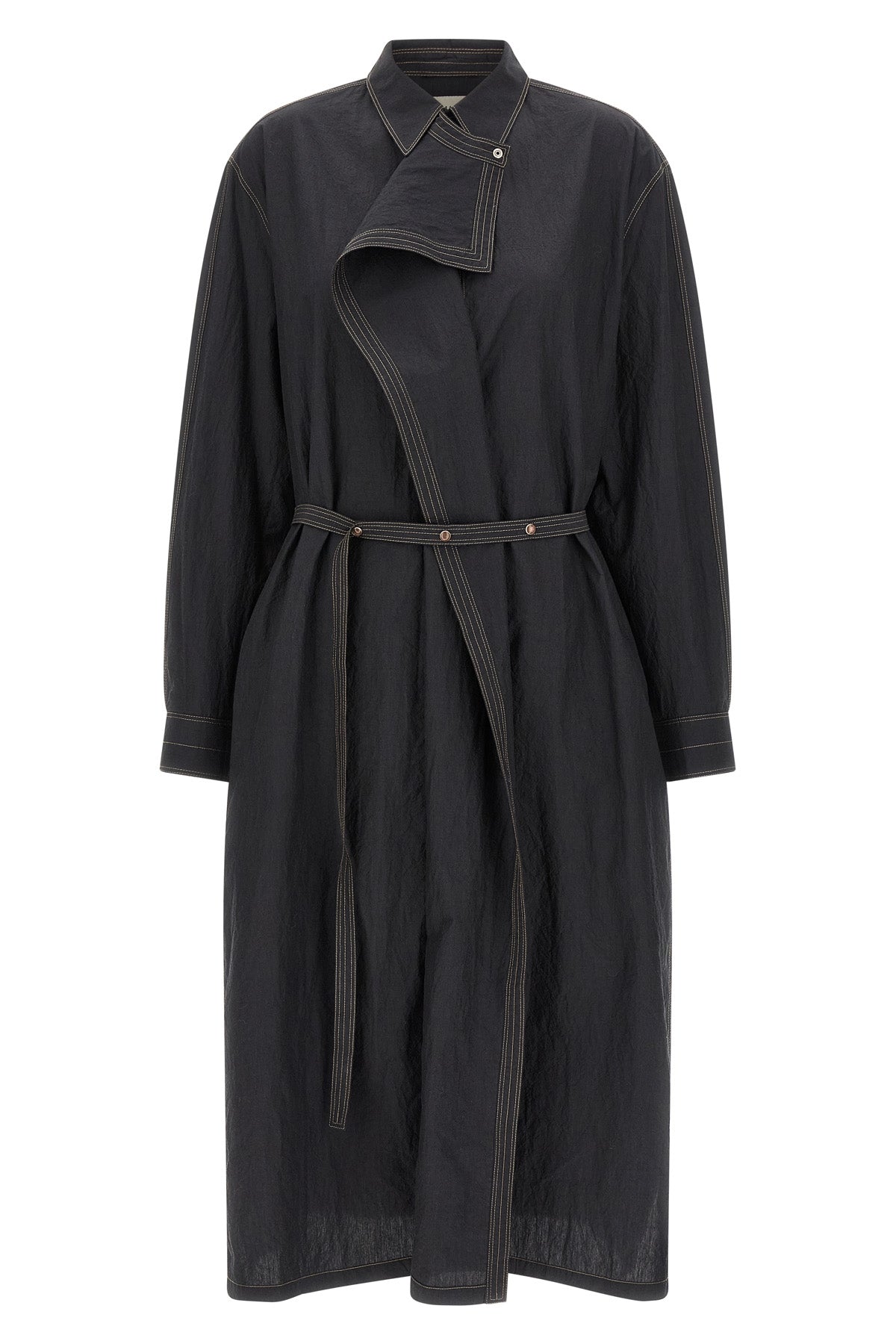 asymmetrical shirt slightly wrinkled cotton crêpe midi dress