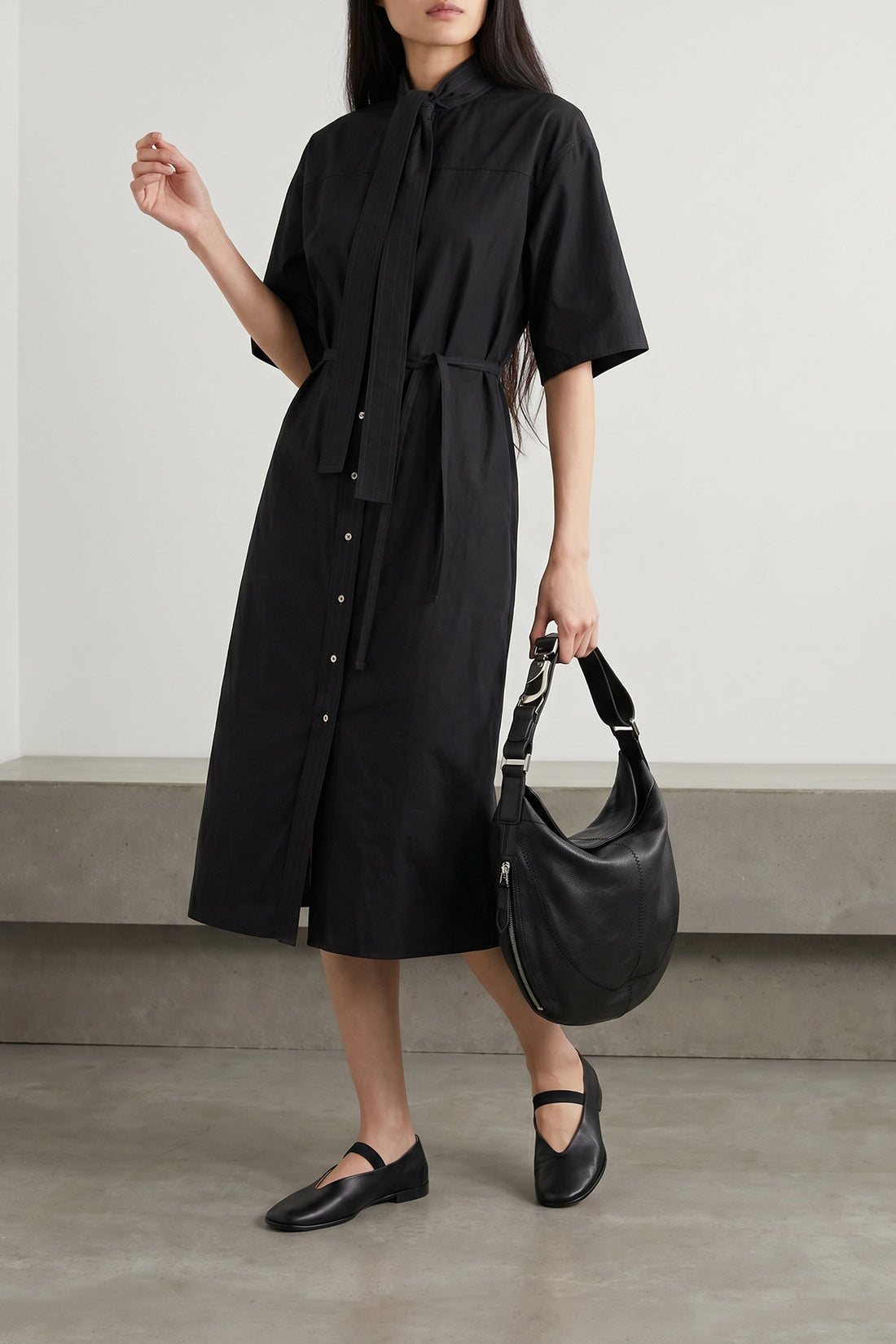 LEMAIRE 34 tube washed cotton and silk midi dress