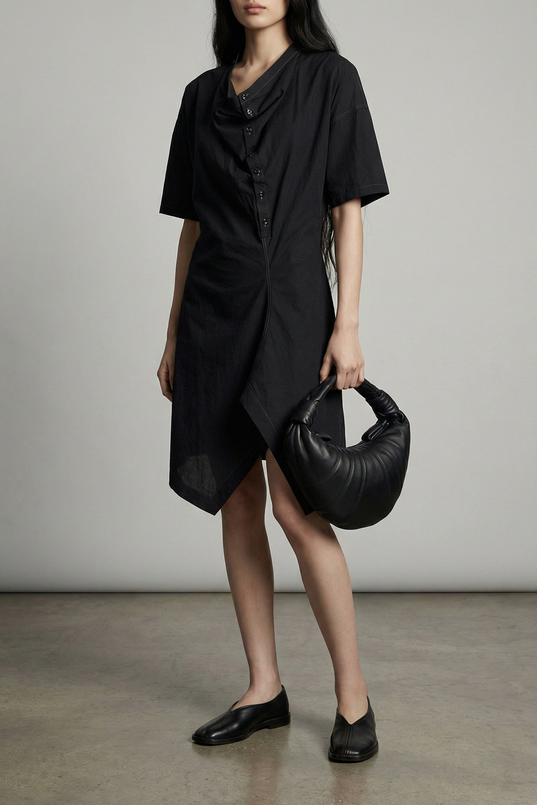 LEMAIRE 32 soft collar asymmetrical midi dress in cotton crêpe