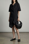 soft collar asymmetrical midi dress in cotton crêpe