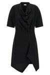 soft collar asymmetrical midi dress in cotton crêpe