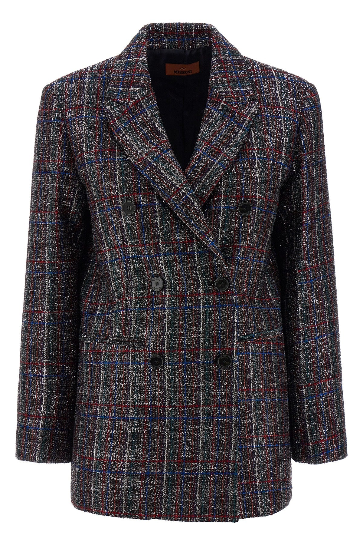 tartan patterned viscose blend blazer