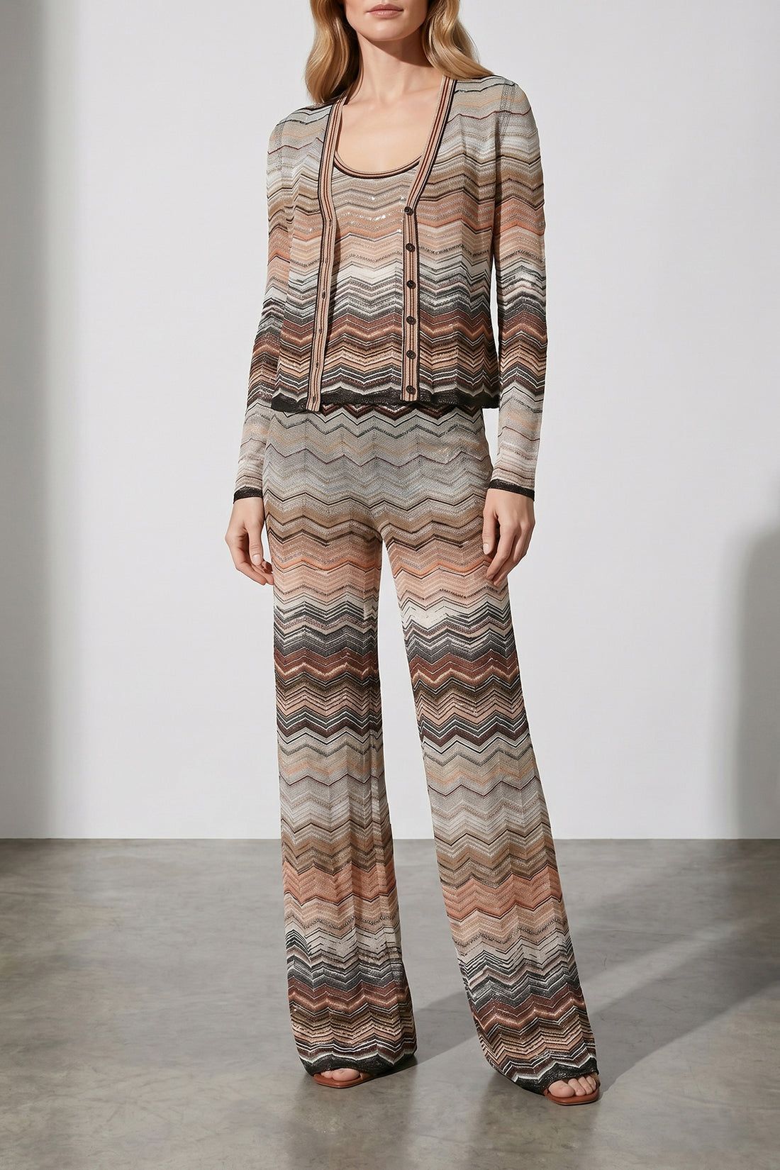 MISSONI 42 chevron lamé viscose cardigan
