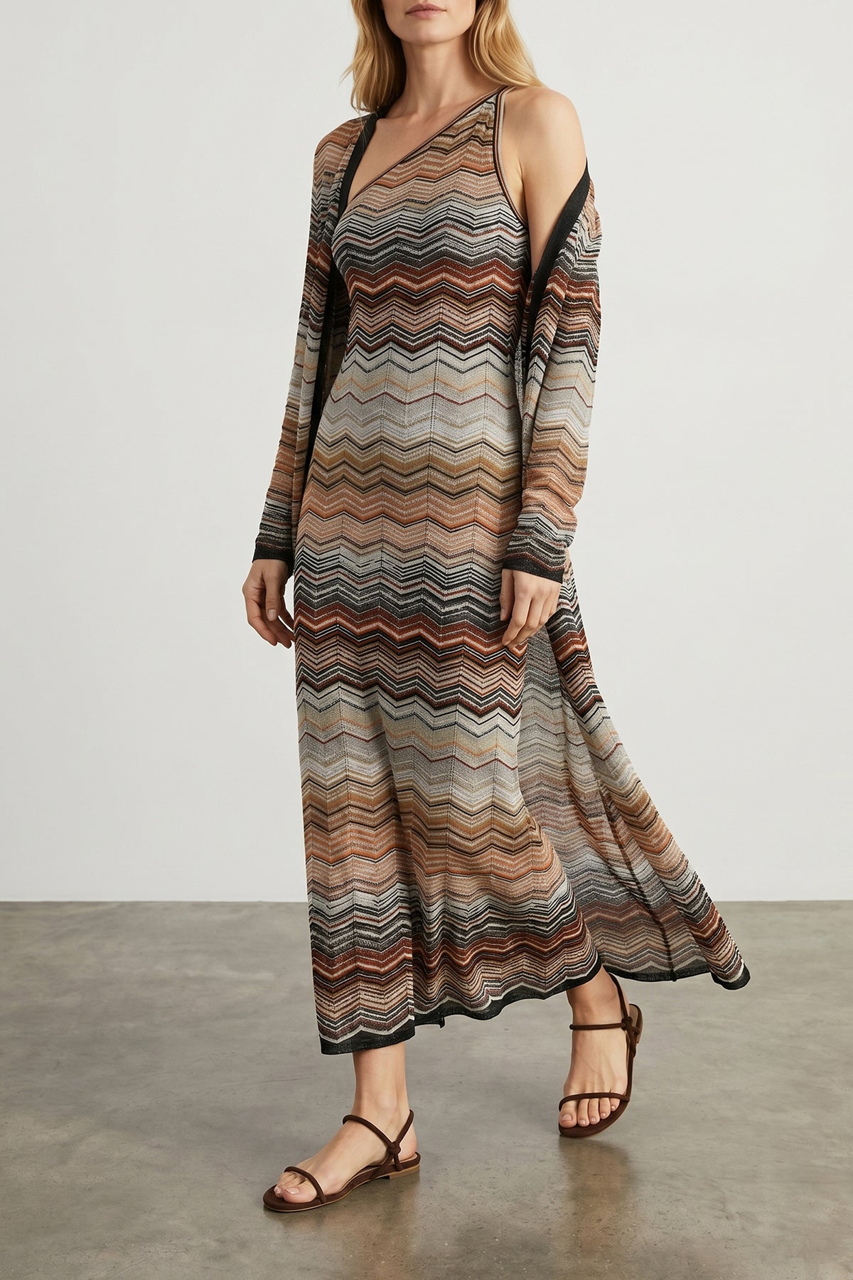 long cardigan in viscose chevron lamé pattern