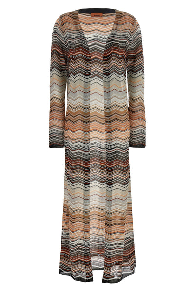 long cardigan in viscose chevron lamé pattern