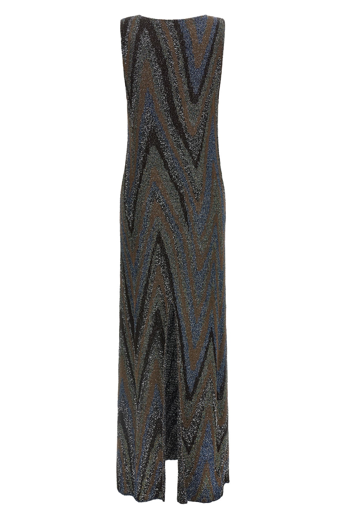 the long missoni dress is distinguished by a column silhouette defined by slippe