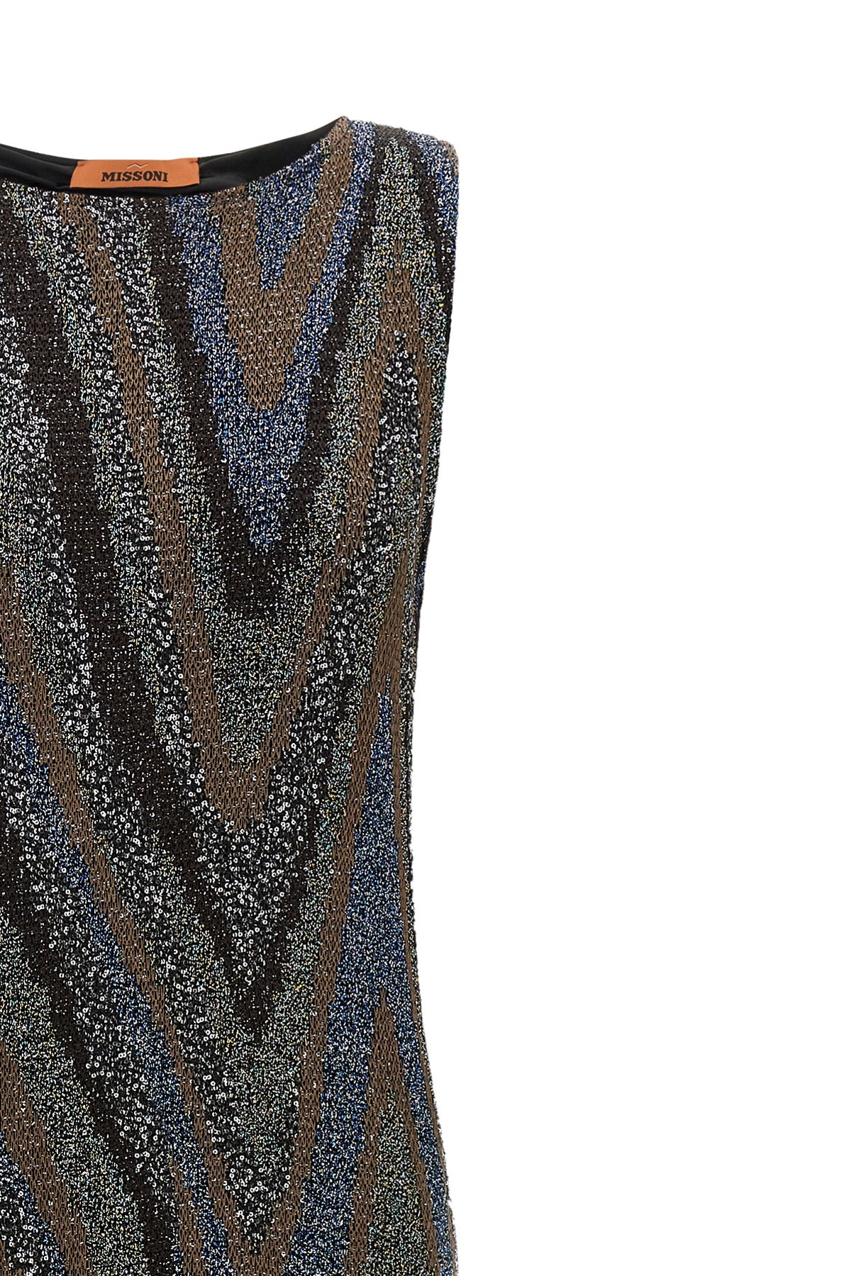 the long missoni dress is distinguished by a column silhouette defined by slippe
