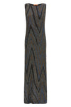 the long missoni dress is distinguished by a column silhouette defined by slippe