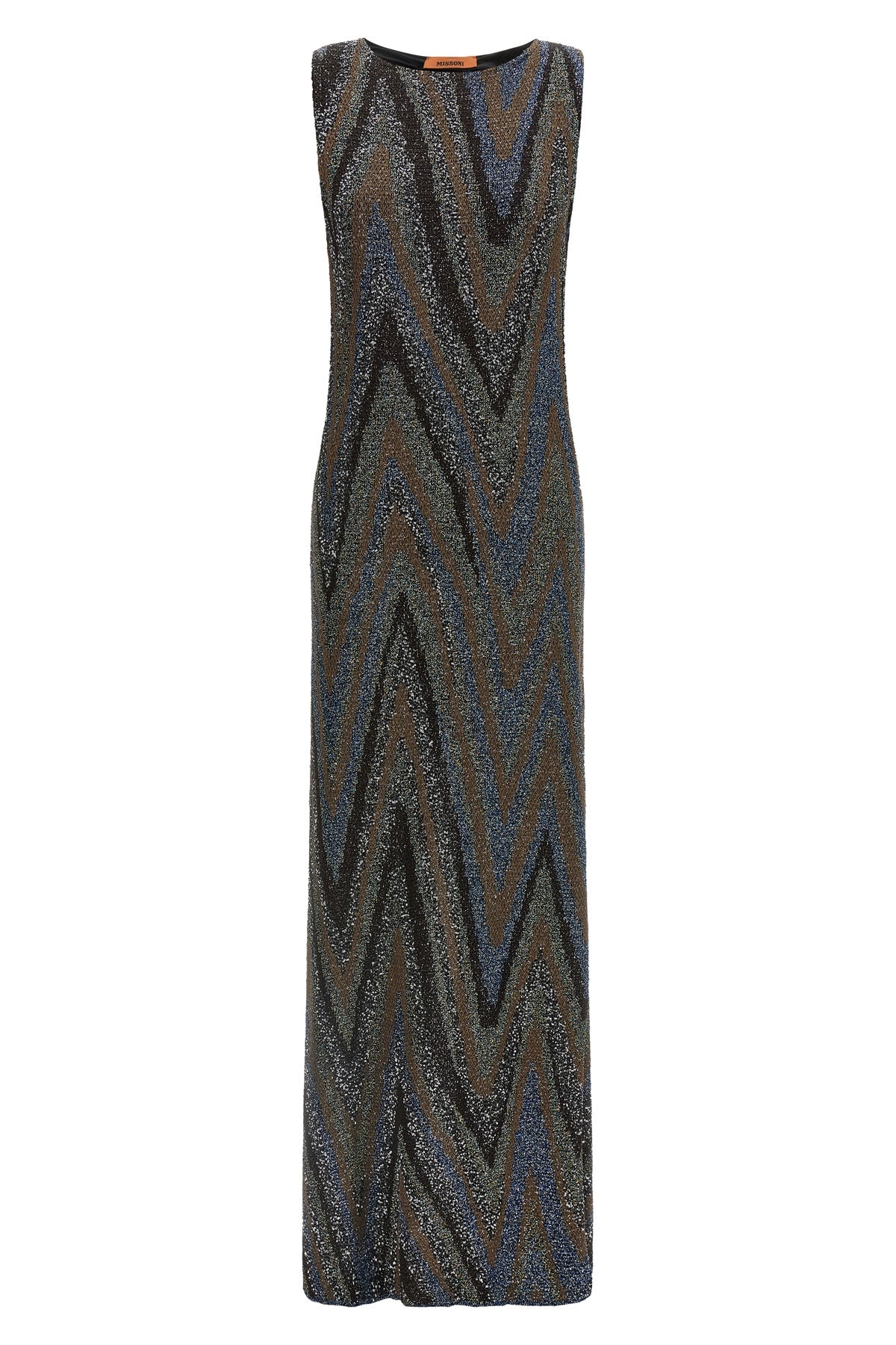 the long missoni dress is distinguished by a column silhouette defined by slippe