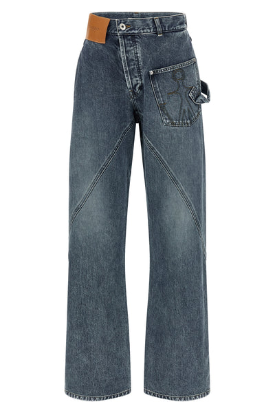 twisted workwear stonewashed cotton denim jeans