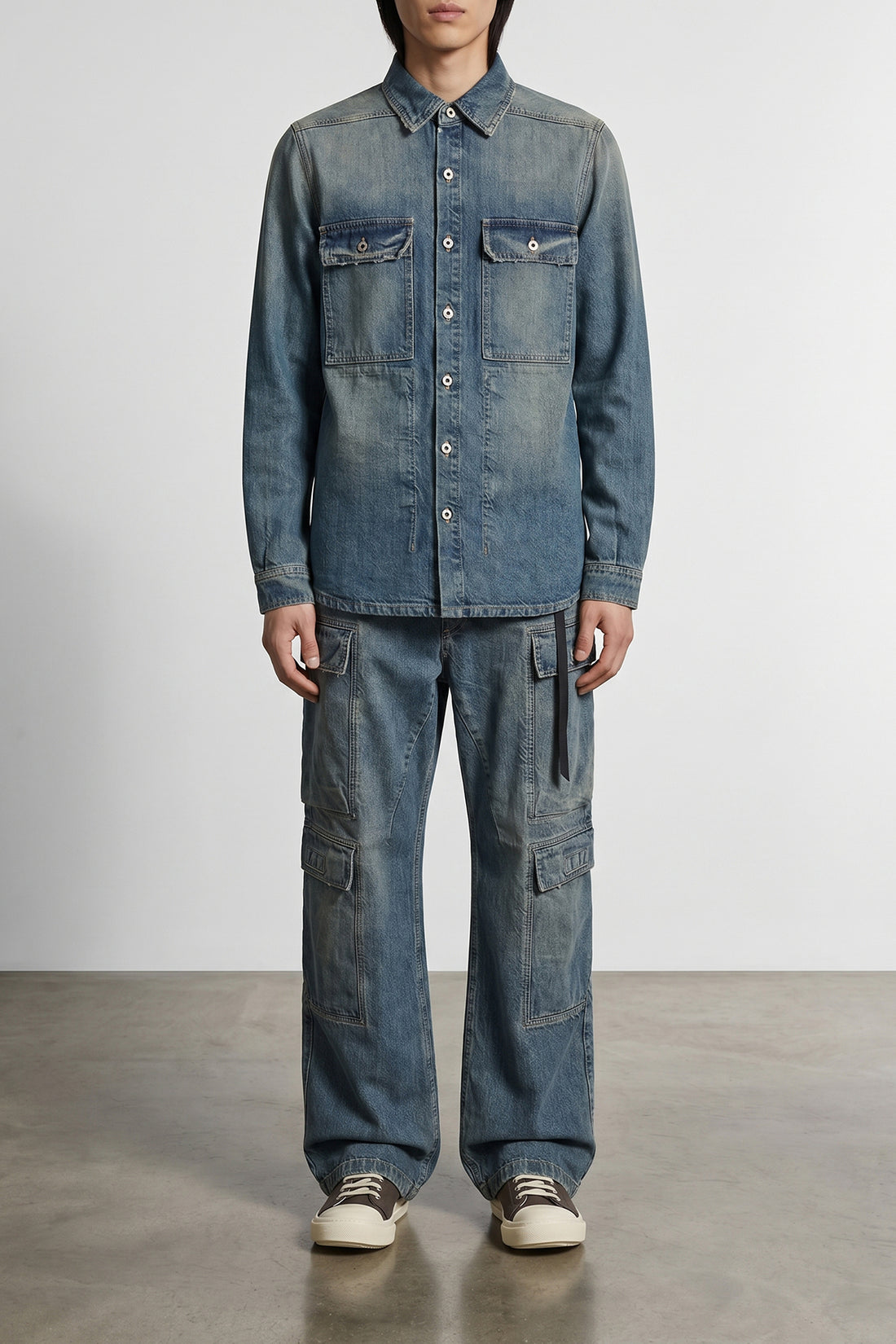 DRKSHDW 31 double cargo used-effect stone-washed cotton denim jeans