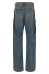double cargo used-effect stone-washed cotton denim jeans