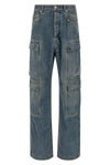 double cargo used-effect stone-washed cotton denim jeans
