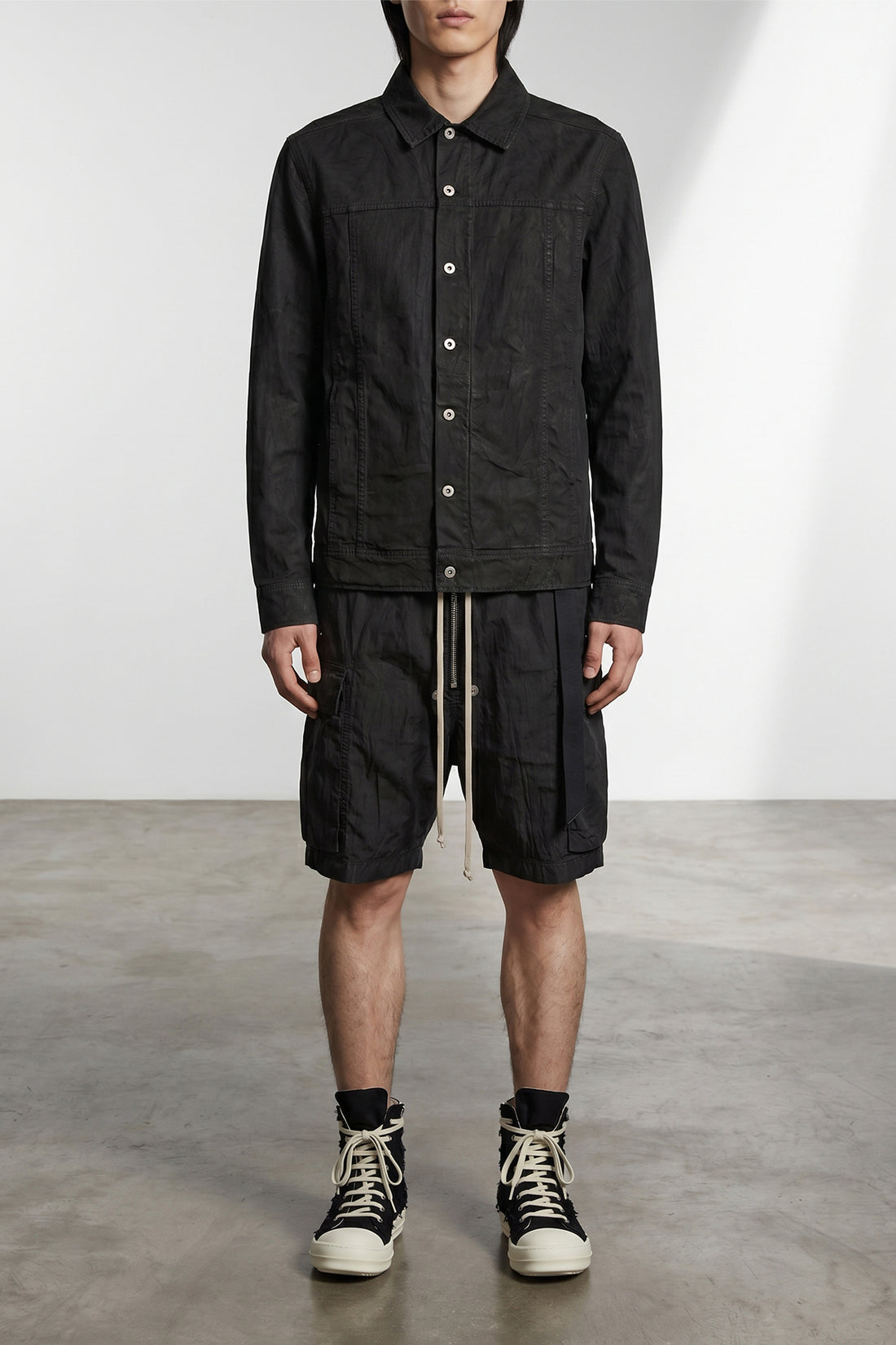DRKSHDW M jumbo worker jacket in coated-effect cotton denim
