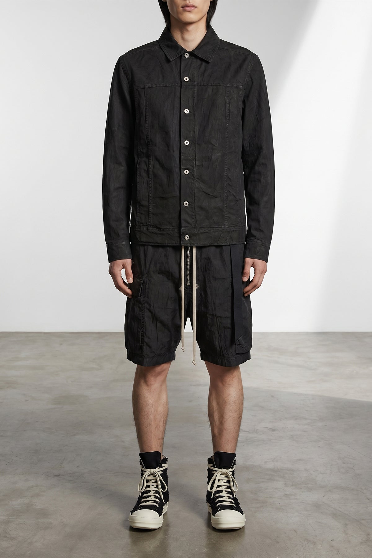 jumbo worker jacket in coated-effect cotton denim