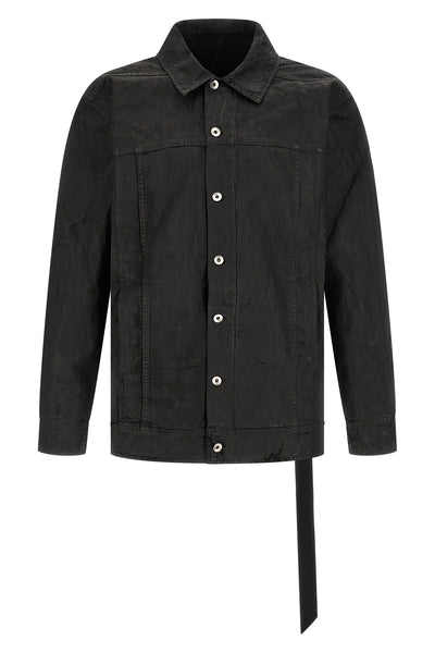 jumbo worker jacket in coated-effect cotton denim