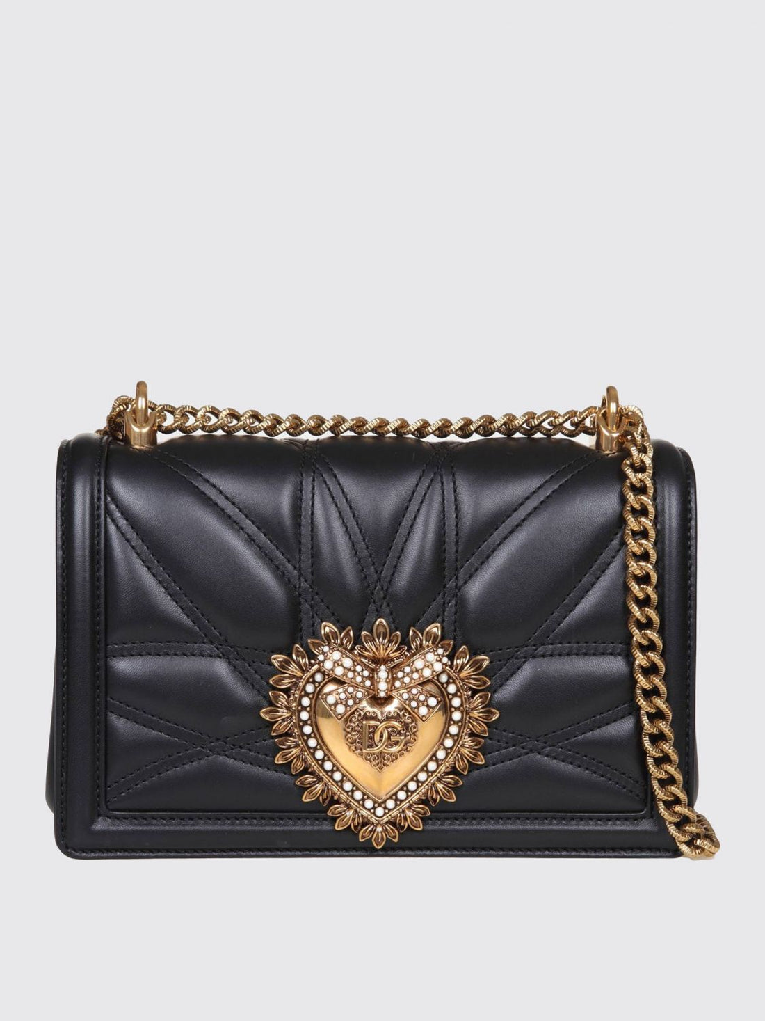 DOLCE &amp; GABBANA OS devotion bag in nappa leather with metallic ex voto and monogram
