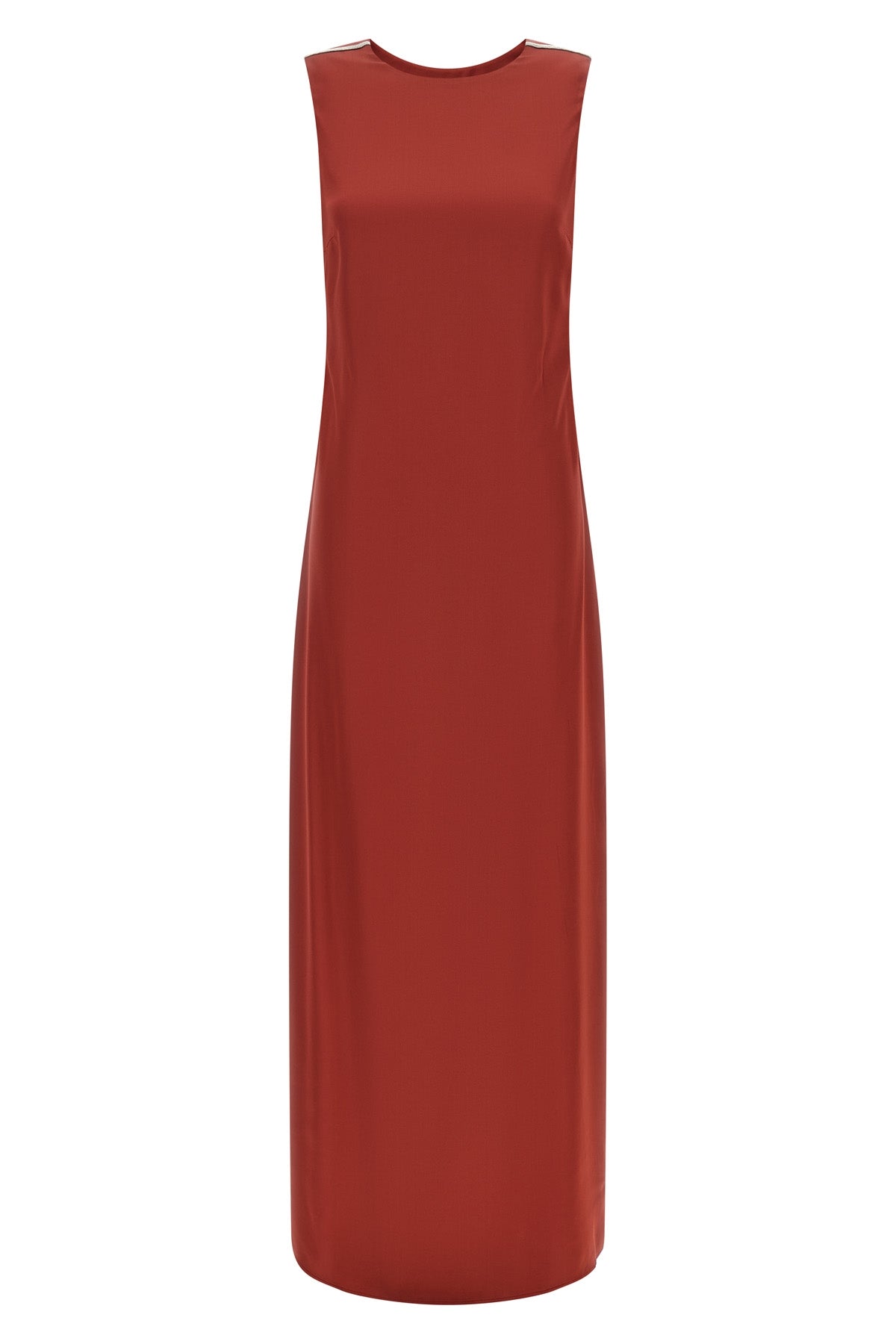 the long peserico dress defines a fluid silhouette and slipped through a double-