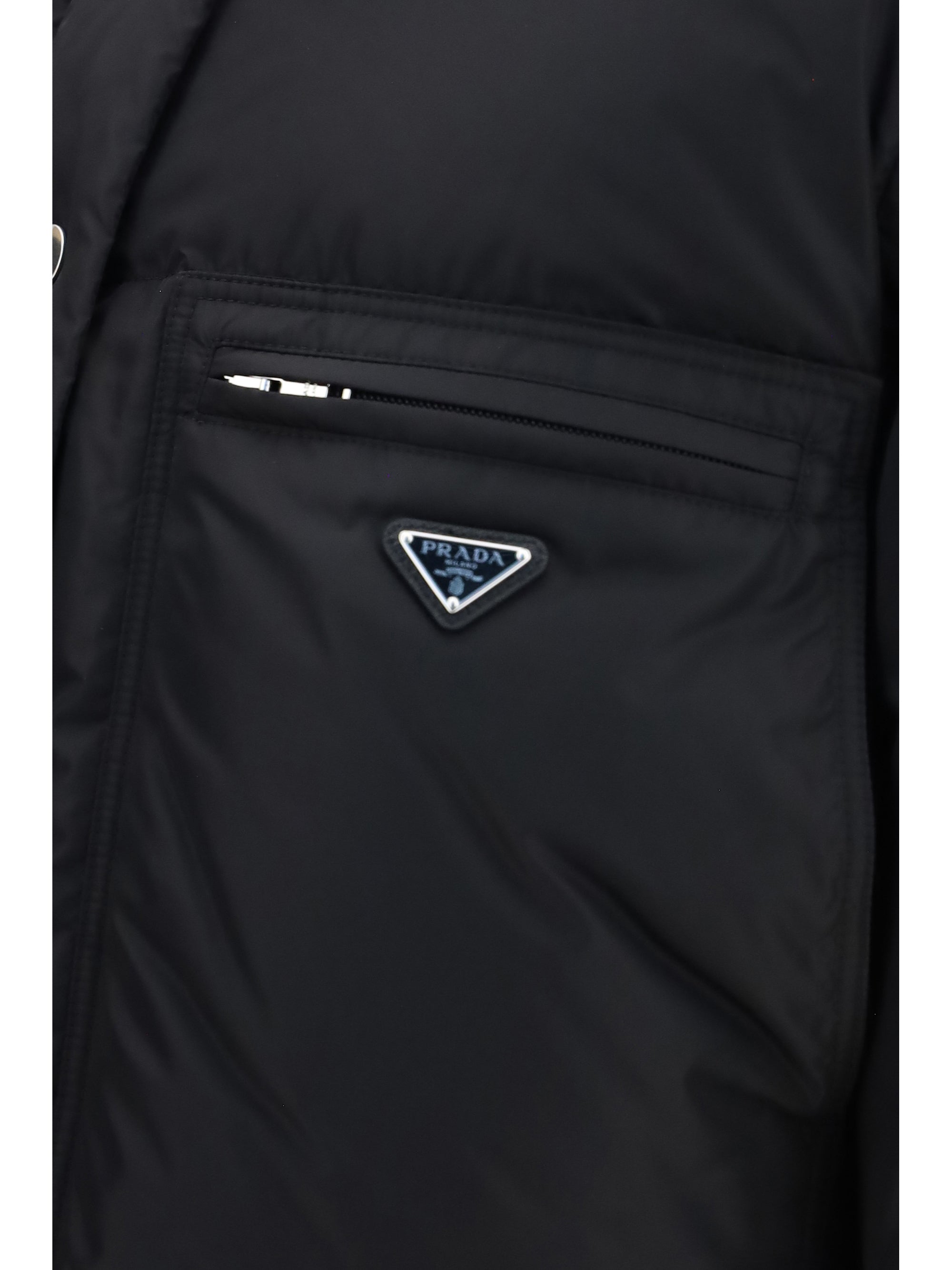 short padded jacket with zip and triangle logo