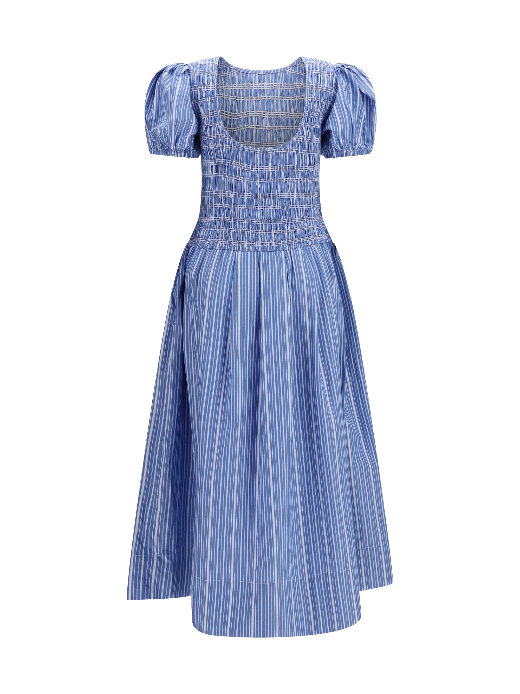 striped cotton dress with puff sleeves