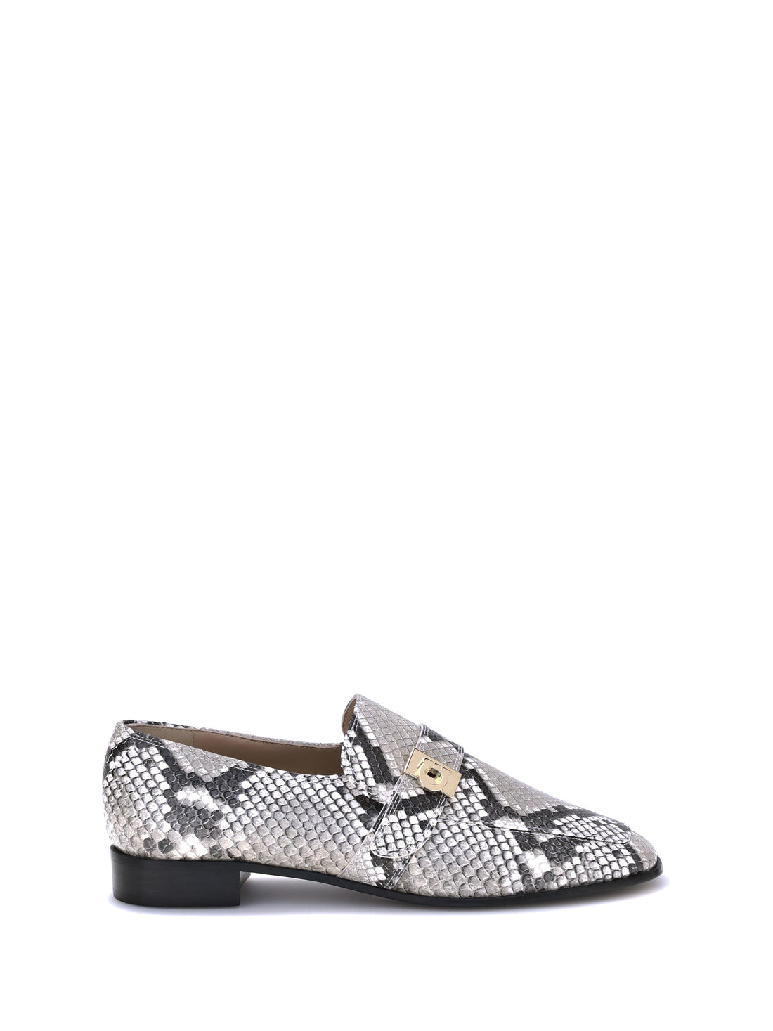 FERRAGAMO 5.5 python print leather loafers