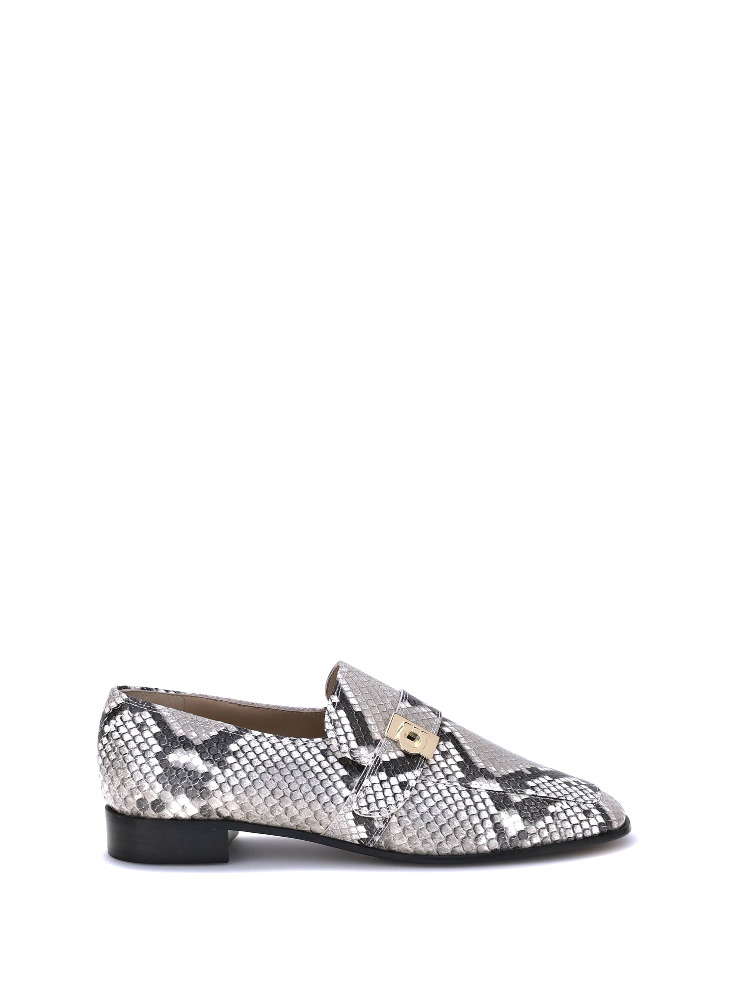 FERRAGAMO 5.5 python print leather loafers