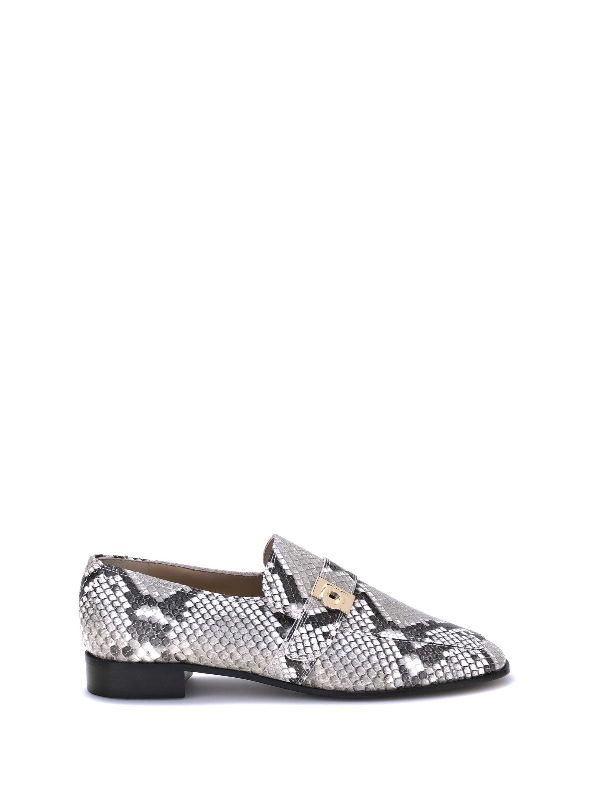 FERRAGAMO 5.5 python print leather loafers