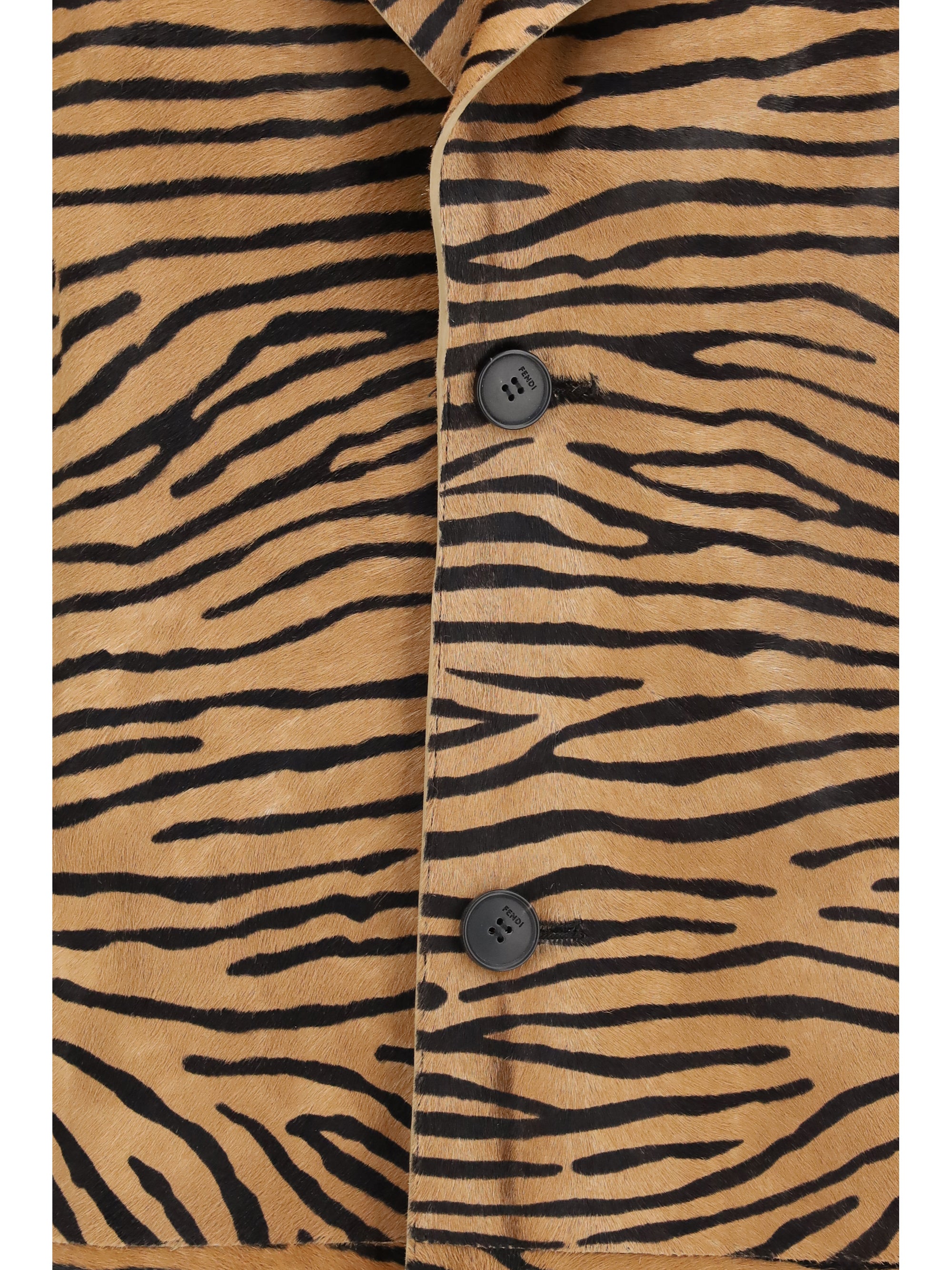 tiger print pony effect leather coat