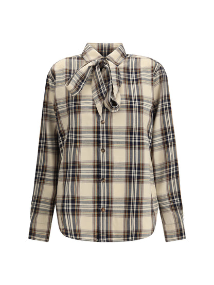SAINT LAURENT S tartan lavallière shirt