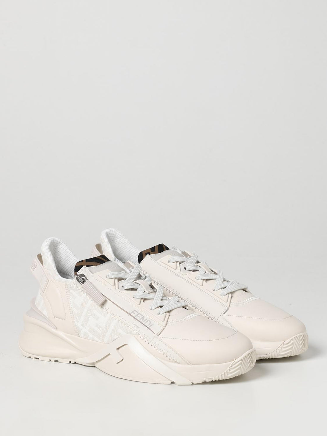 FENDI 37½ flow sneakers in nappa and fabric with jacquard monogram