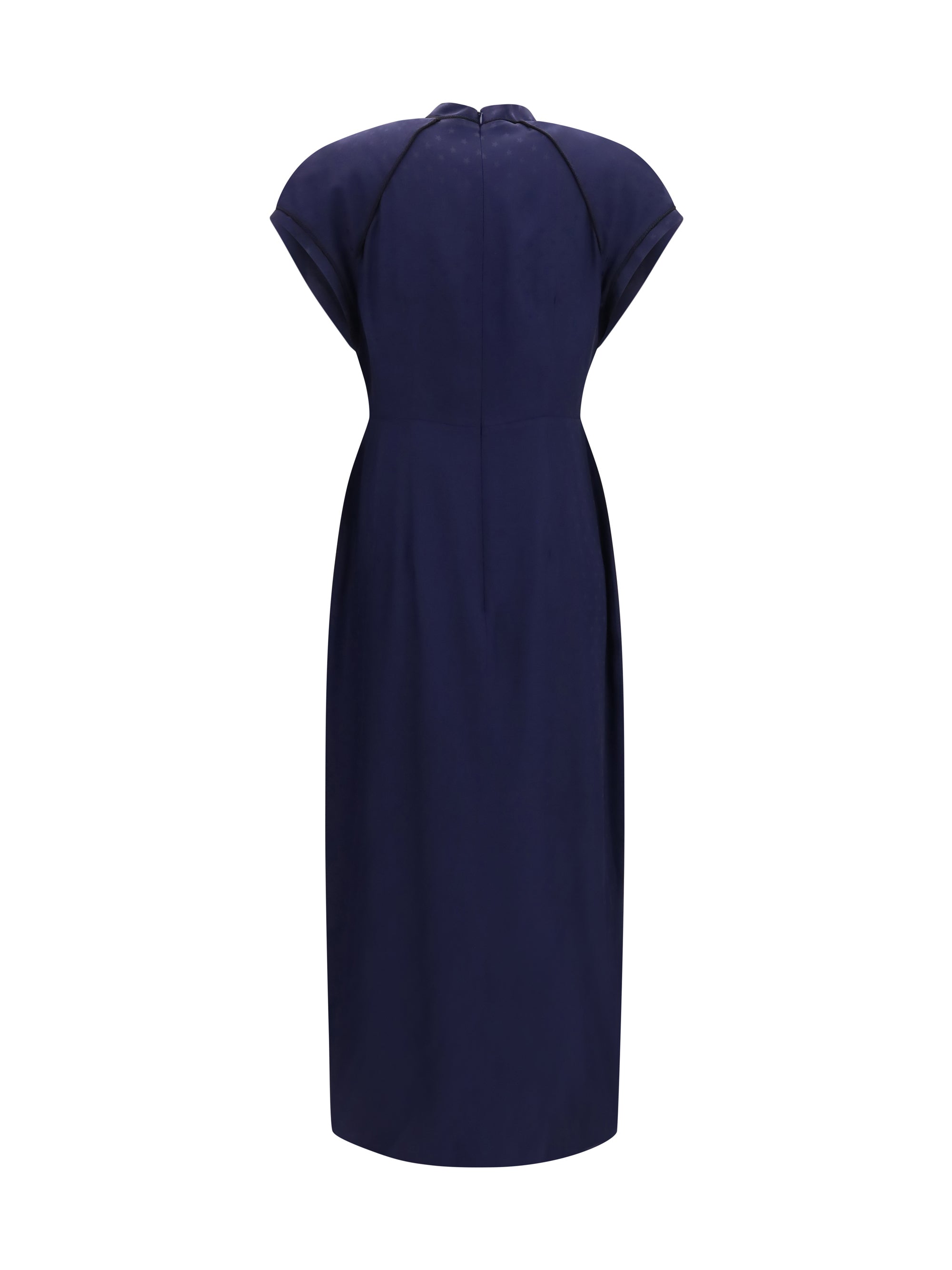 silk midi dress with buttons and contrast piping