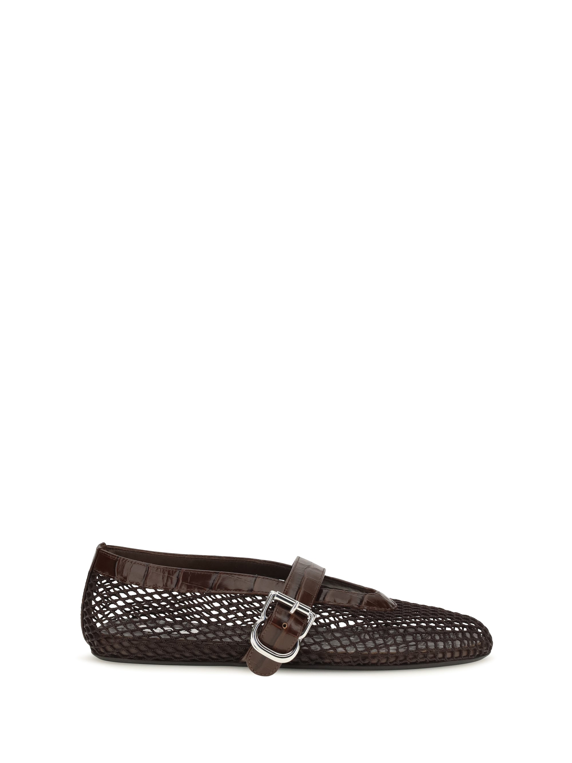 mesh and crocodile-print leather ballerinas