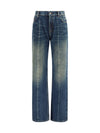 distressed straight-leg cotton denim jeans